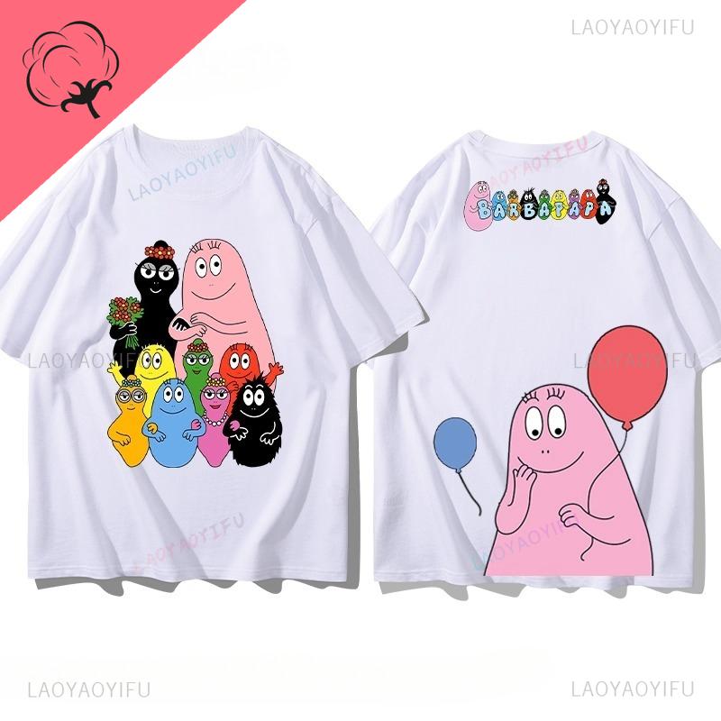 Famous Cartoons Barbapapa Double SidedPrinted T Shirt Casual Funny Kawaii Tops Boys Girls Aesthetic Teenager Outfits Graphic