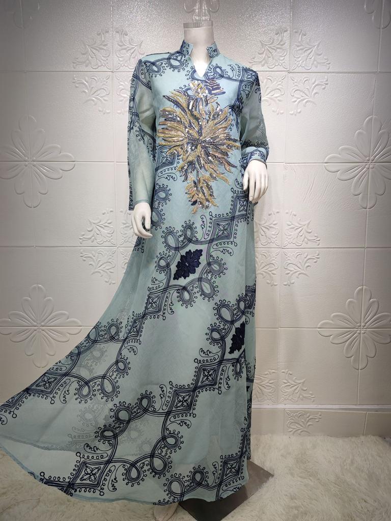Luxusní dámské dlouhé šaty Středního východu Abaya muslimské dámské flitrované vyšívané šaty Robe