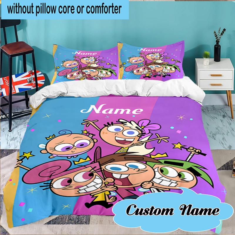 Custom Name 3PCS Friendship Adventure OddParents Bedding Set Including 1pc Duvet Cover And 2pcs Pillowcases for Bedroom, Dormitory Gift Home Decor
