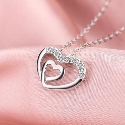 Collane in argento sterling 925 con zirconi a forma di cuore per donna Gioielli di design di lusso Regalo Articoli di moda femminile Gioielli