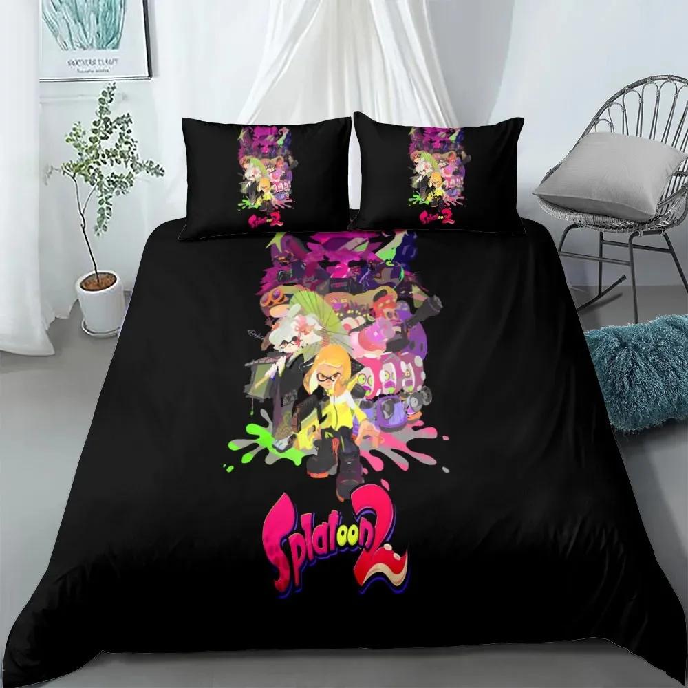 Set Biancheria da Letto Splatoon Cartone Animato Tessili per la Casa Per Bambini Set da Letto Copripiumino Set Camera da Letto Regina Copripiumino Dinosauro