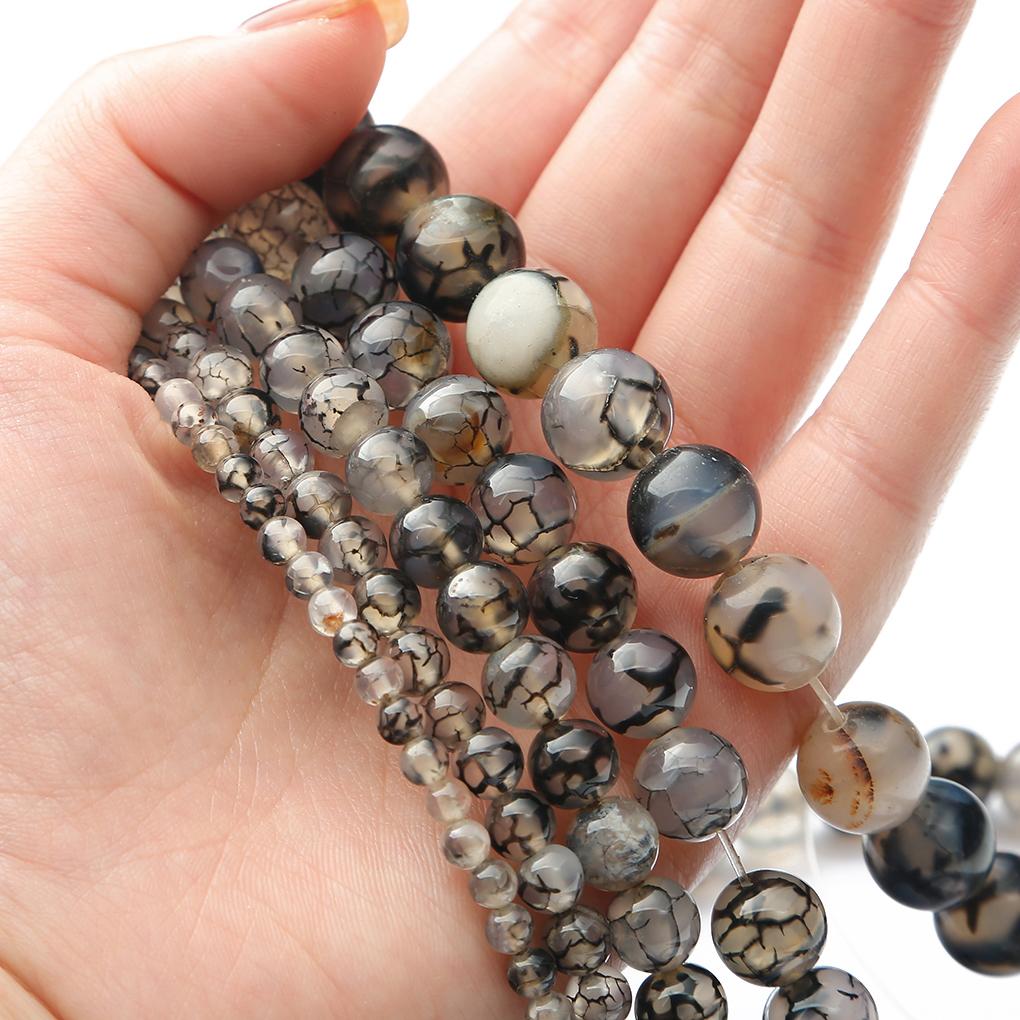 Natural Loose Stone Black Dragon Agate Round Beads for Jewelry Making DIY Charm Bracelet 15'' Strand 4/6/8/10/12mm