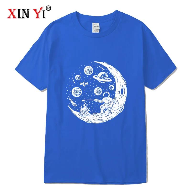 Mens printed Tshirt 100 cotton smiling astronaut moon barbecue pattern casual loose Tshirt