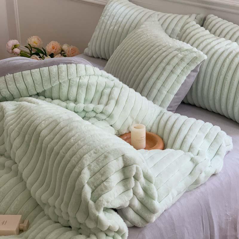 4ks Vertikální králičí fleece Zimní Baby Fleece prostěradlo Povlak na polštář Zahuštěné teplé povlečení