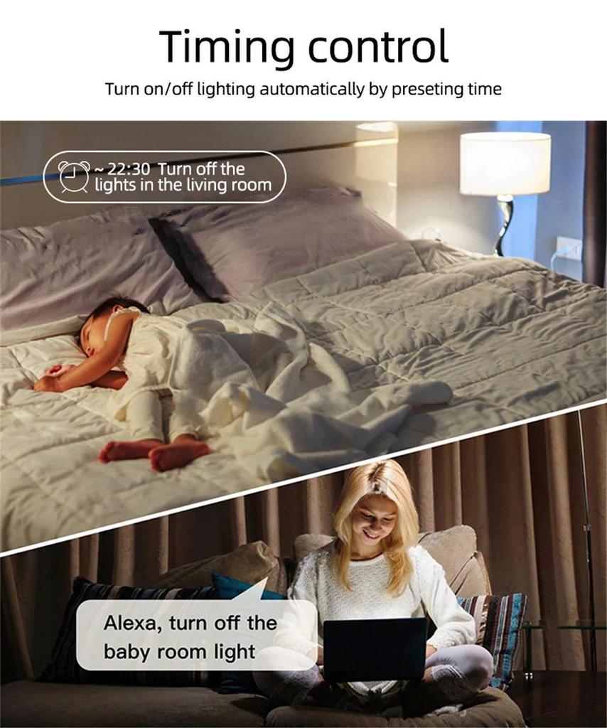 Tuya WiFi Smart Light Switch with Wall Touch, Compatible with Alexa and Google Assistant.