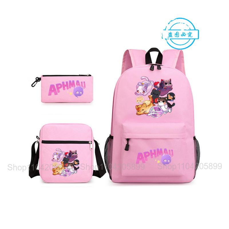Aphmau Backpack Student Mochila School Bag Pencil Case Shoulder Bag 3PCS Set Fashion Girls Boys Game Cartoon SchoolBag Gift