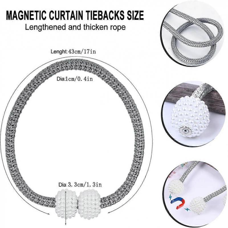 Pack of 6 Curtain Tie Backs Magnetic Curtain Holder Rope Curtain Binder Clips Curtain Holder for Home Decoration Office (Grey)