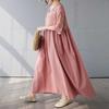 Cotton and Linen Patchwork Retro Style Dress, Long Skirt