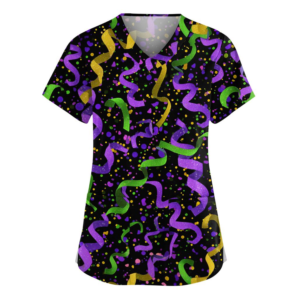 Dammode V-ringad Kortärmad Overall Med Fickor Tryckta Toppar Kläder