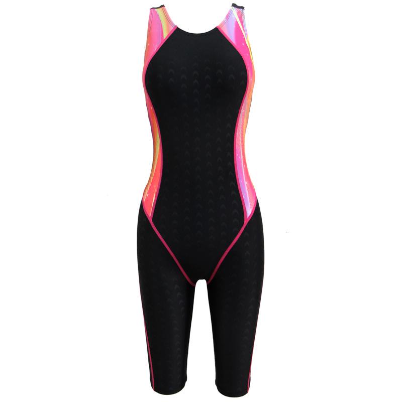 Women s Quick-dry Water-repellent Sharkskin-inspired Knee-length Sports One-piece Swimsuit with Chest Pads M