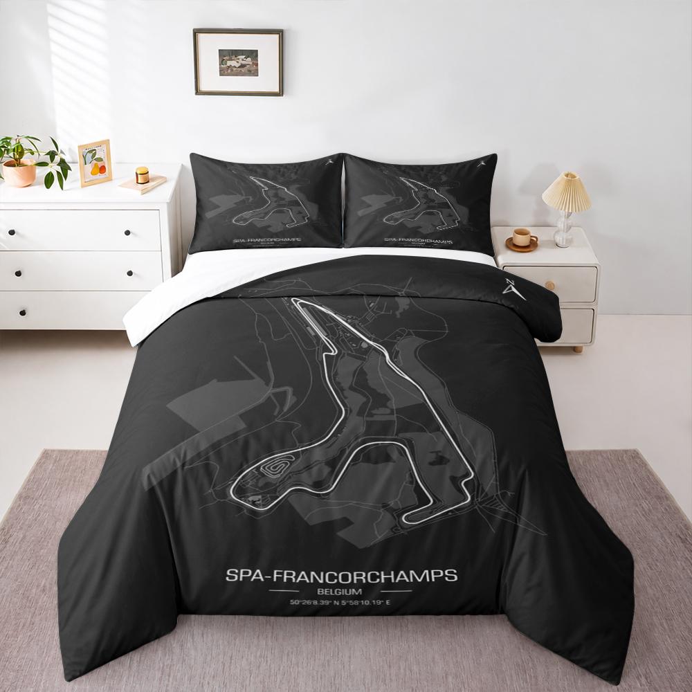 Spa Francorchamps Race Track Map Bedding set (1 duvet cover, 2 pillowcases, duvet not included), Dark Minimalist Circuit Poster Art Print