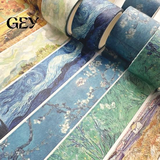 Layering Washi Tape Tape, Oil Painting Decorative Masking Artist Patterns Adhesive Japanese Paper for DIY Crafts, Junk Journal, Gift Wrapping,