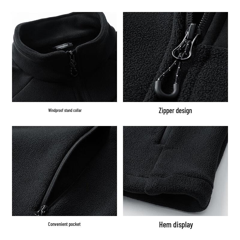 ROMON Men's Stand Collar Double-Sided Fleece Jacket