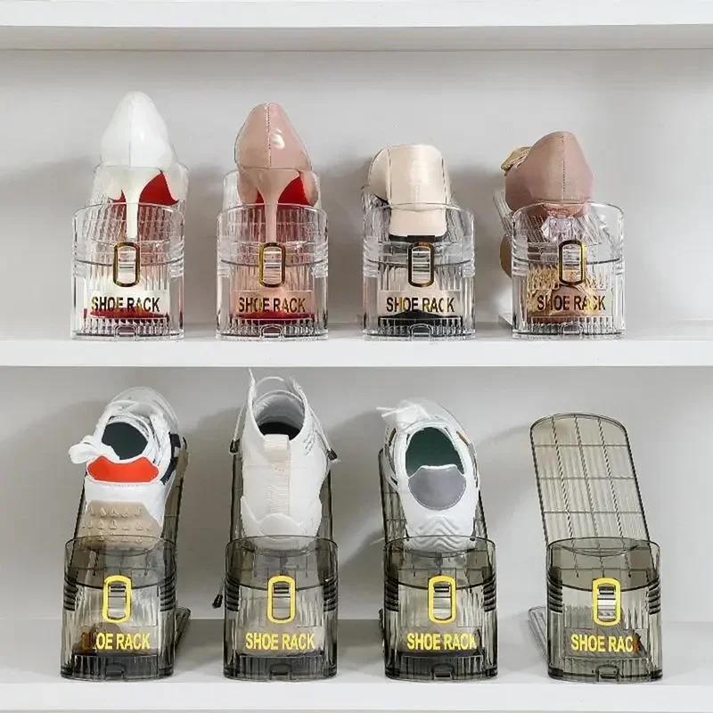 10Pcs Shoe Storage Artifact: Transparent Shoe Box, Shoe Cabinet, Layered Storage Box, Double-layer Shoe Rack, Folding Shoe Rack