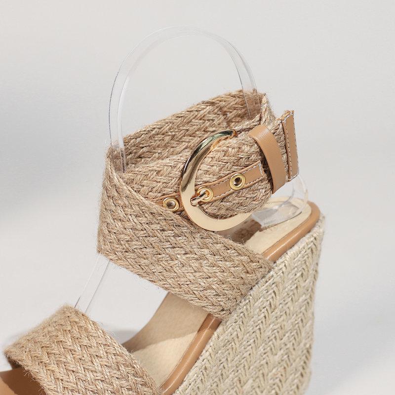 Bohemia Beach Dress Sandals Women's Summer Wedges Shoes Straw Platform Ankle Strap Casual Footwear