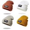 Knitted Hat For Adults With Alphabet Patch Windproof Warm Winter Headgear For Outdoor Skiing