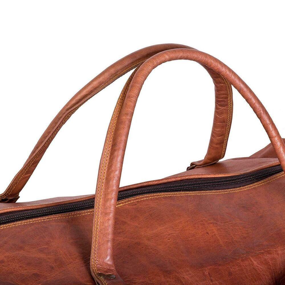 Handmade Weekend Overnight Leather Goat Travel Luggage Brown Duffel