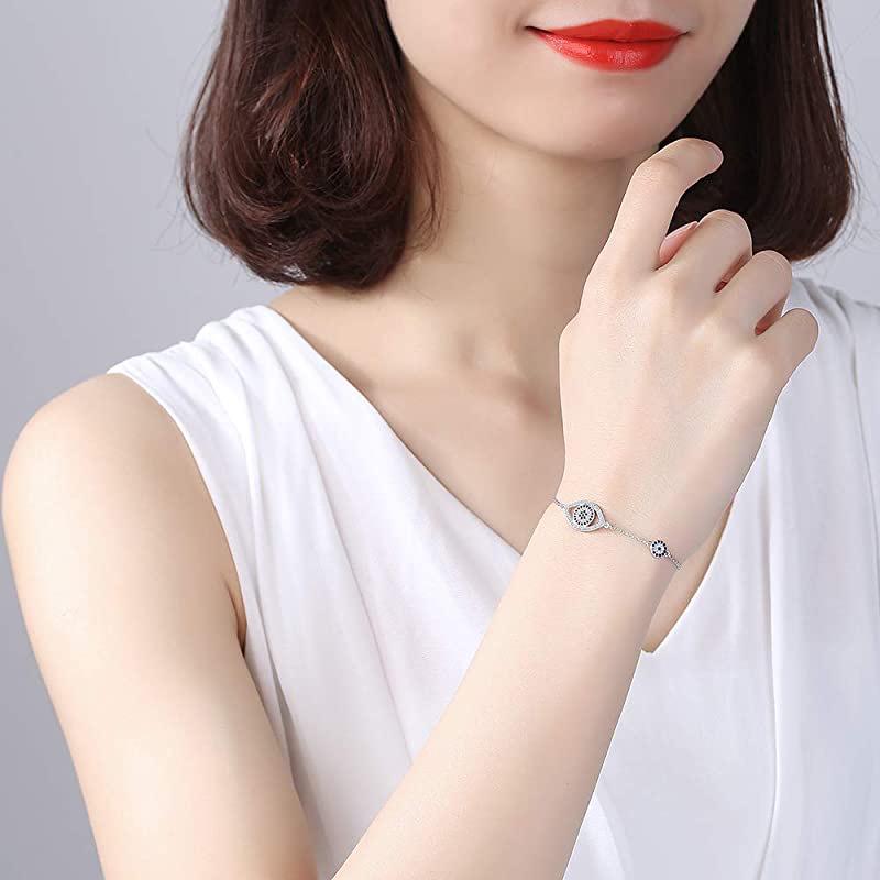 925 Silver Evil Eye Bracelet with Blue Inlaid Diamonds