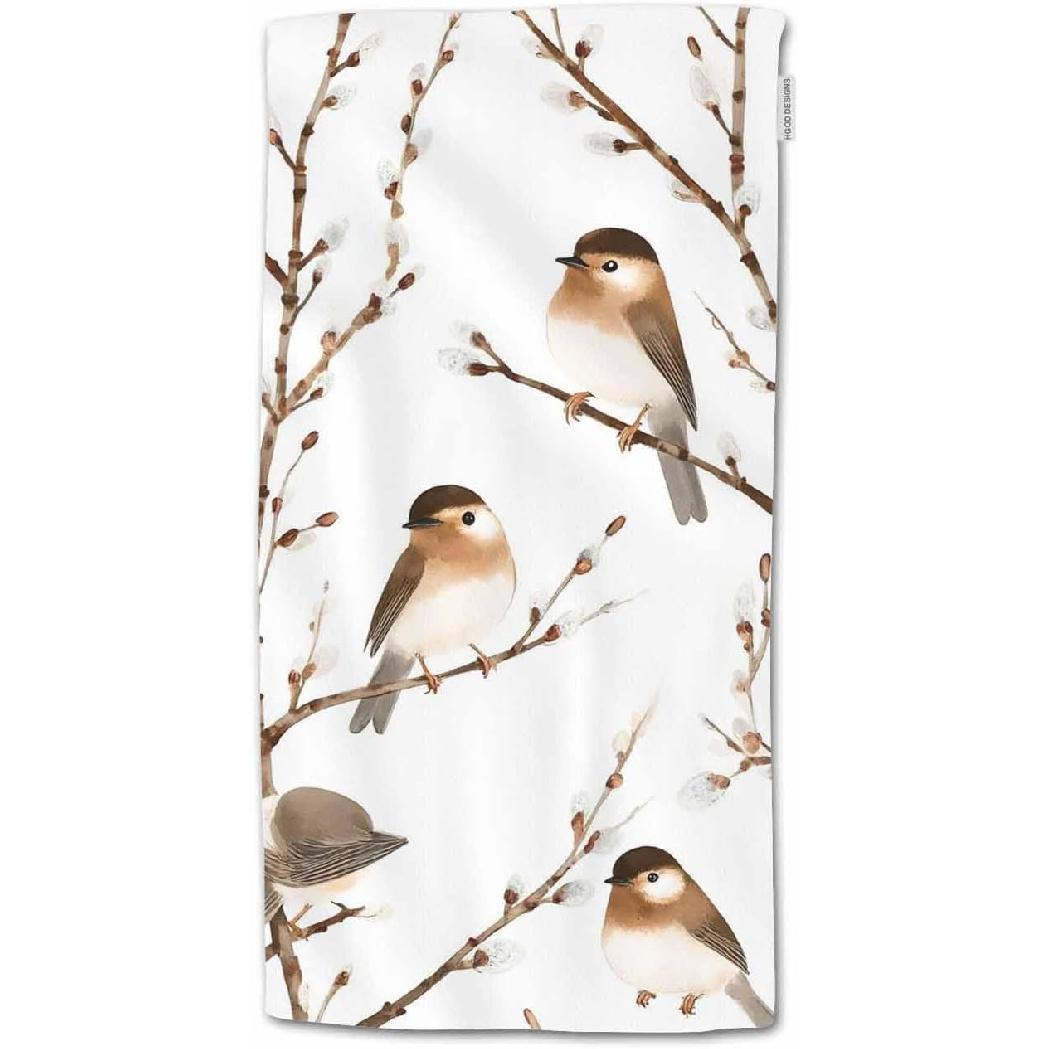 HGOD DESIGNS Bird Hand Towels, Willow Branches & Birds Black-Capped Chickadee 100% Cotton Soft Bath Towels 15 X30