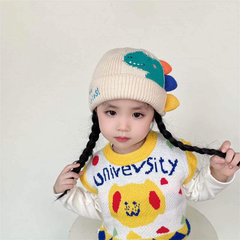 Children's Hat Girls Cute Dinosaur Warm Hat New Autumn and Winter Little Boy Cartoon Windproof Ear Hat