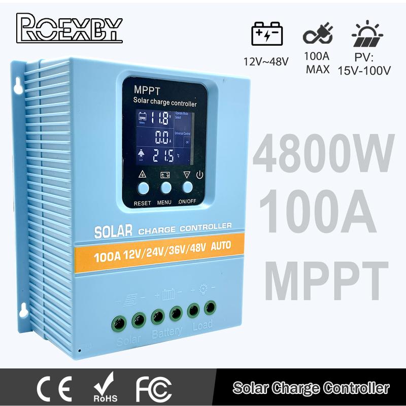 ROEXBY Solar Charge Controller  MPPT 100A 80A 60A 12V 24V 36V 48V Solar Panel Battery Intelligent Regulator LCD Display Dual USB 80A