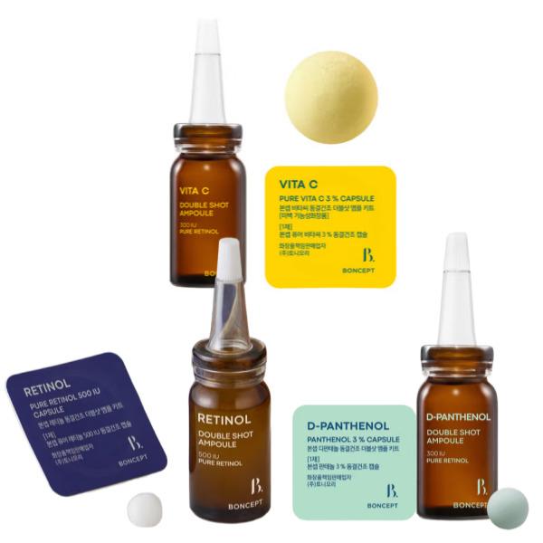 

BONCEPT Freeze-Dried Double Shot Ampoule Kit Set (Retinol + Vita C + D-Panthenol) – 3 Kits Retinol + Vita C + D-Panthenol – 3 Kits