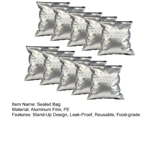10Pcs Aluminum Foil Sealed Bags Reusable Leakproof Sealable Food Storage Bags Vacuum Zippered Pouches with Label Stand-Up Bottom