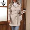 TIFICY Dame Mode Afslappet Ensfarvet Print Efterår Vinter Langærmet POLO-hals Jakker & Frakker