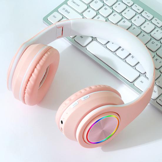 Wireless Headphones with RGB Breathing Light Stable Connection Low Latency Noise Reduction Deep Bass Bluetooth-compatible Over-Ear Headphones