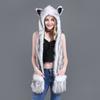 Hoods Hat Fur Hood Scarf Fluffy Animal Factor Comfortable Full Scarves Pockets Ear Flat Cap for Winter