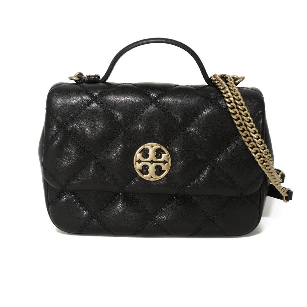 Used Willa Mini Top Handle Bag (10833) 153399 7922 Goat Quilted 2-Way Chain Double T Logo Black Women's from Japan