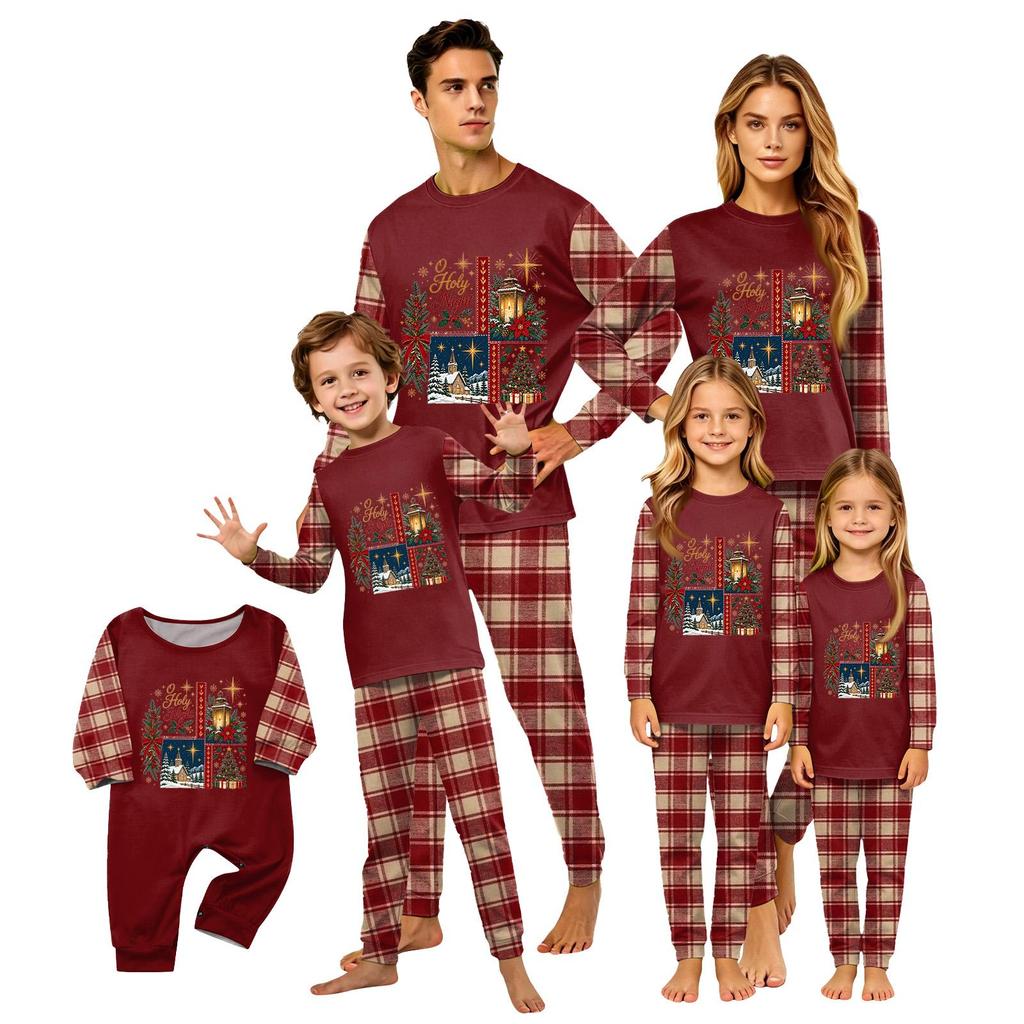 Christmas Print Long Sleeve Pants Family Matching Pajama Set Loungewear for Adults and Kids