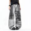 American Street Graffiti Jeans Men Women Loose Fit Wide Leg Denim Pants Casual All-Match