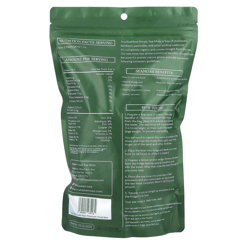 Premium Dried Gold Raw Sea Moss, 226G(8Oz)