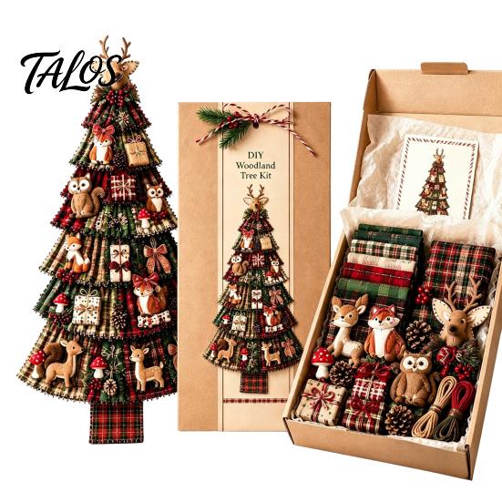 Cadeau d'artisanat de Noël pour adultes Kit d'arbre Patchwork Surdimensionné à faire soi-même, Ensemble d'assemblage en tissu à carreaux Rétro Décoration avec Ornements Suspendus Décoration de Maison de Fête