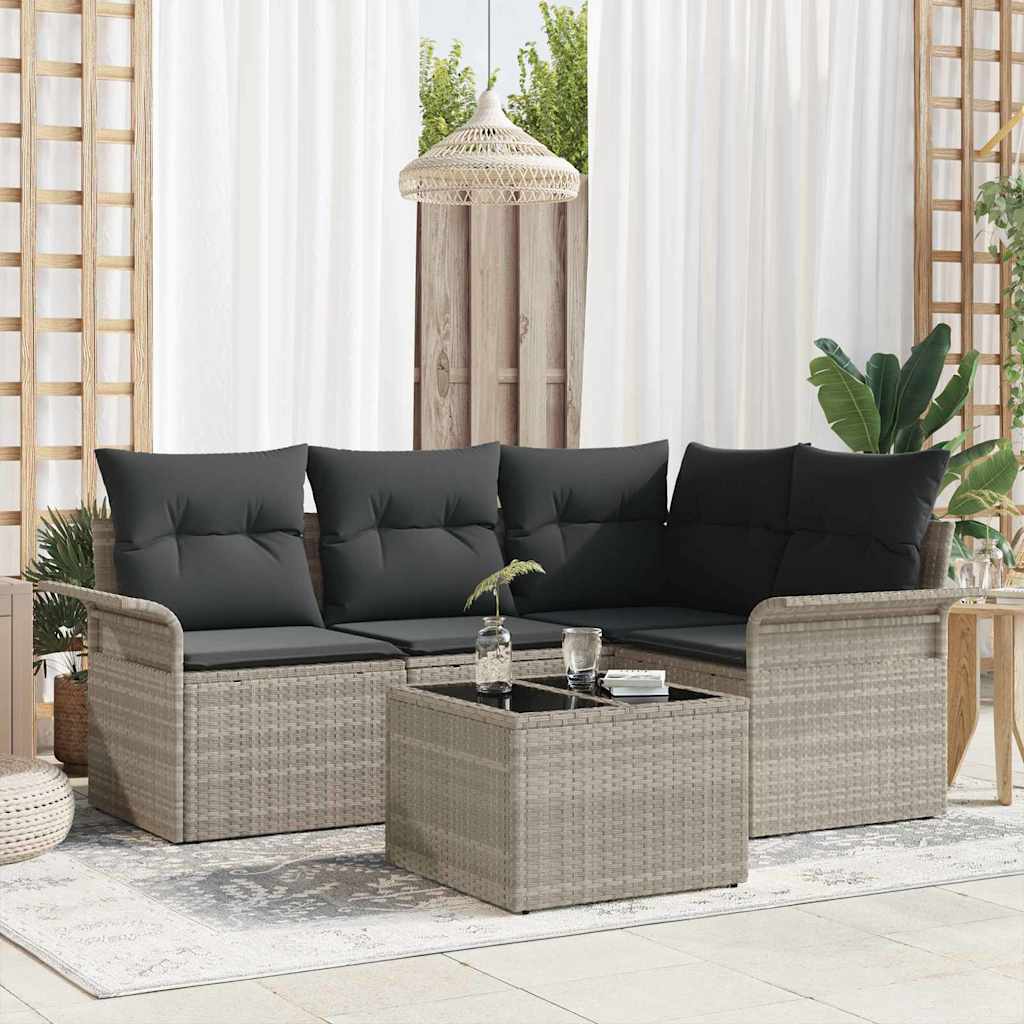 Garden Sofa Set with Cushions 5 Pcs Light Grey Poly Rattan