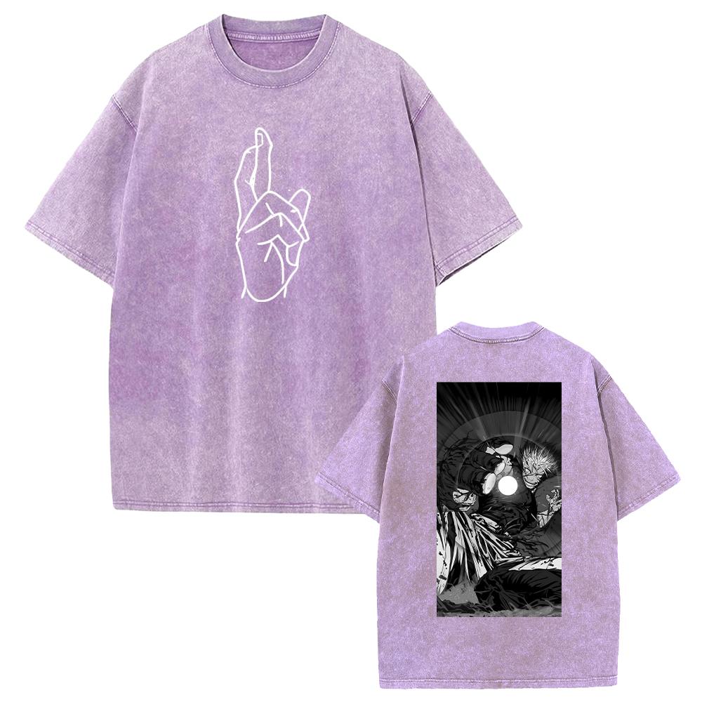 Anime Jujutsu Kaisen Gojo Satoru Printed Tee Men Women Washed Cotton T-shirts Short Sleeve Casual T Shirt Harajuku Retro Tshirt