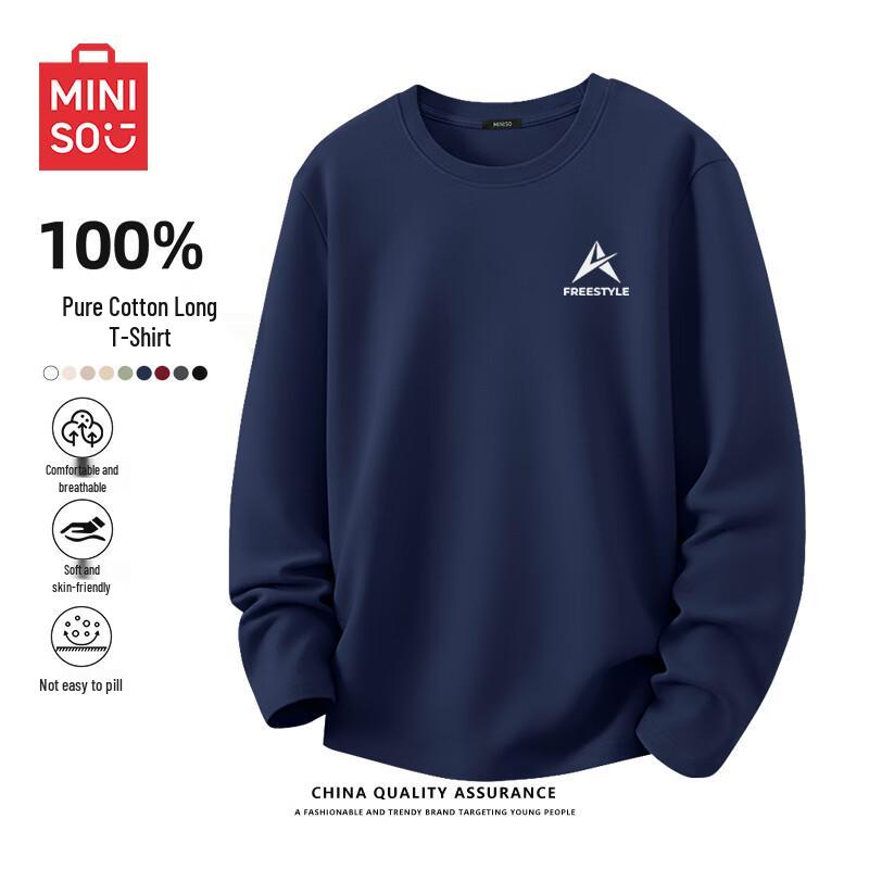 MINISO Men's Pure Cotton Heavyweight Loose Fit Long Sleeve Tee