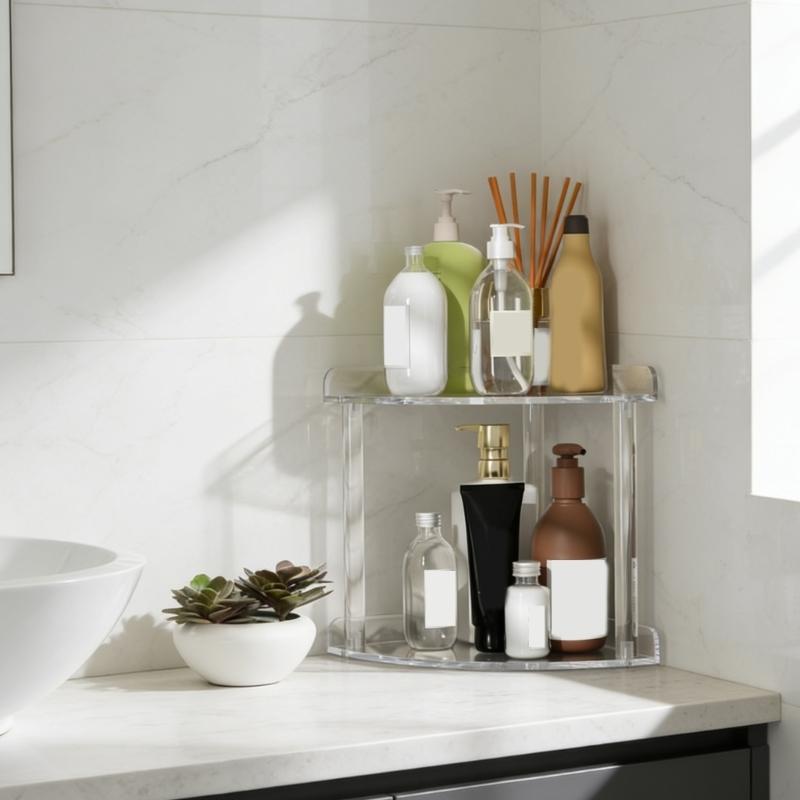 Acrylic Organizers Shelf Two Levels for Efficient Storage in Small Corner Easy to Assemble and Cleaning