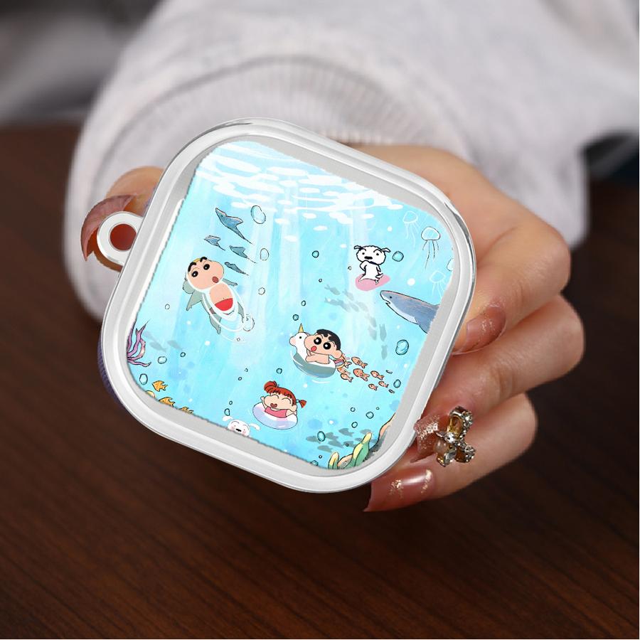 Crayon Cute Shinchan Case For Samsung Galaxy Buds 3Pro 4Pro 2 Live 2Pro 3 FE 4 Pro Clear Earphone Cases Cover With Hook