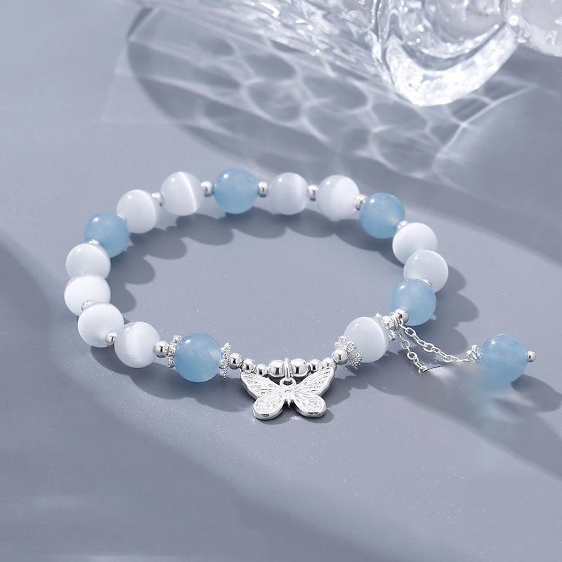 

Браслет «Бабочка» из кристалла «кошачий глаз» - Дизайнерская женская бижутерия высокого класса в универсальном морском синем и сером цветах