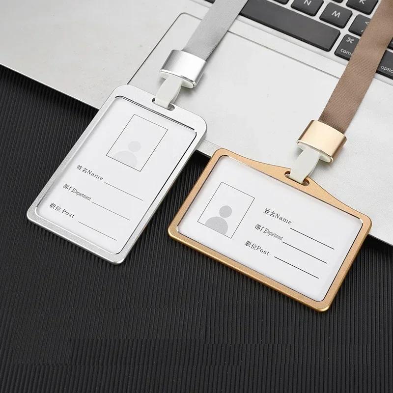 Credit Card Cover Women Aluminum Alloy Work Name Card Holders Case Business Work Card ID Badge Lanyard Holder Metal Bags