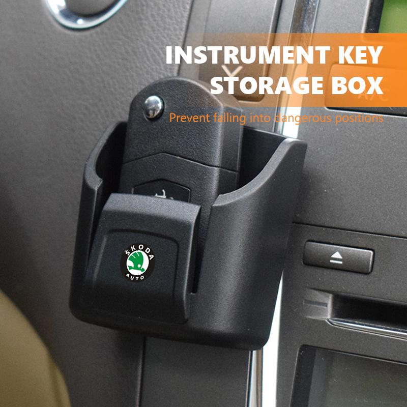 AAABR1 For Skoda Car Interior Key Remote Control Storage Box Organizer Sticker Holder Kamiq MK3 Roomster Rapid Kodiaq Karoq Fabia Enyaq