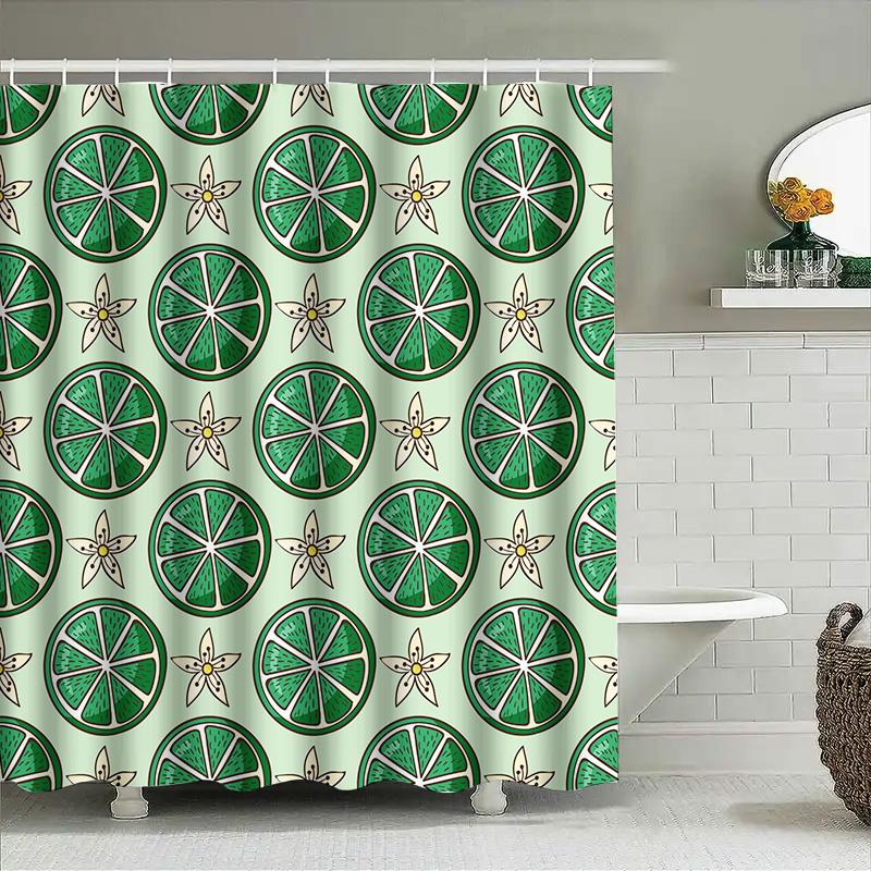 Green Fruit Shower Curtain Bathroom Decor With Lemon Lime Pattern For Home Decor