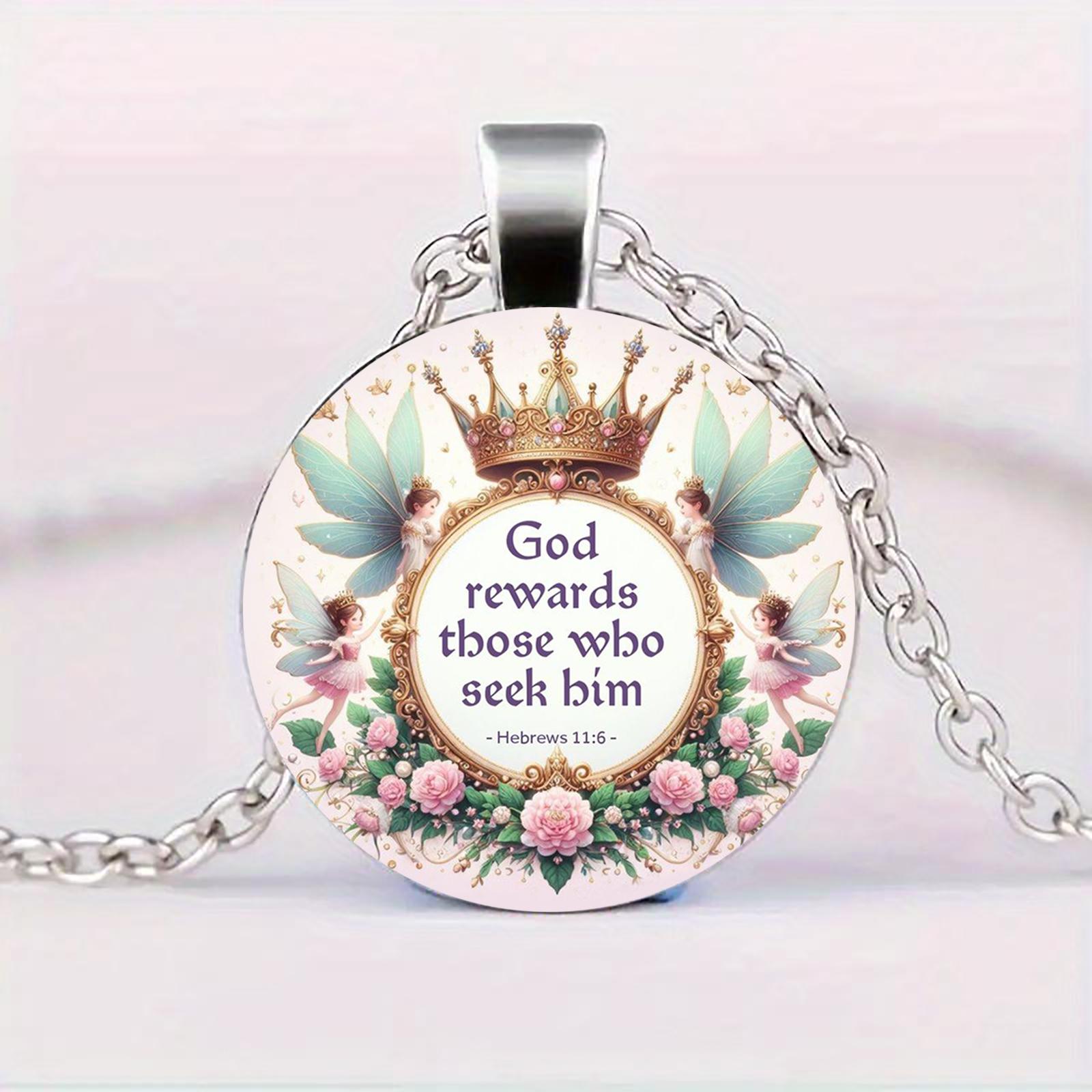 

Подвеска-напоминание о христианской вере. Евреям 11:6 Бог вознаграждает тех, кто ищет его. Драгоценность времени, подходящая для мужчин и женщин для ношения в качестве подарка.