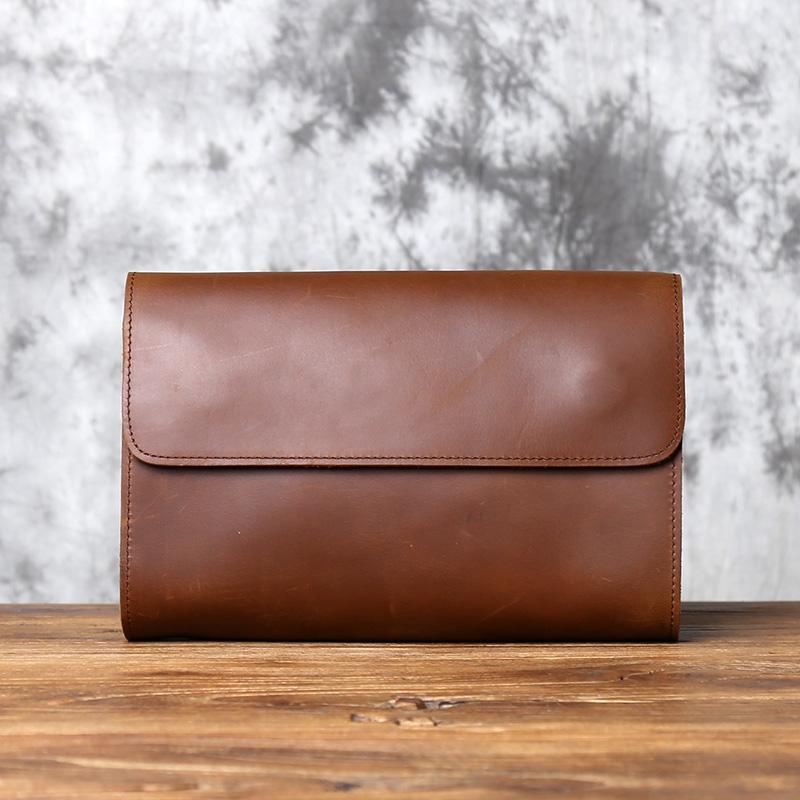 NZPJ Vintage Genuine Leather Men s Clutch Bag Crazy Horse Leather Phone Bag Natural Top Layer Cowhide Wallet For 8-Inch IPad