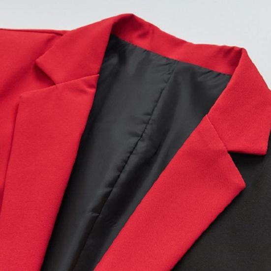 Men Suit Coat Lapel Notch Collar Single Button Long Sleeves Contrast Color Slim