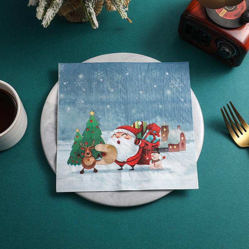 20Pcs/pack 33x33cm Christmas Series Printed Paper Disposable Table Dinner Napkin Tissues Xmas New Year Party Decor