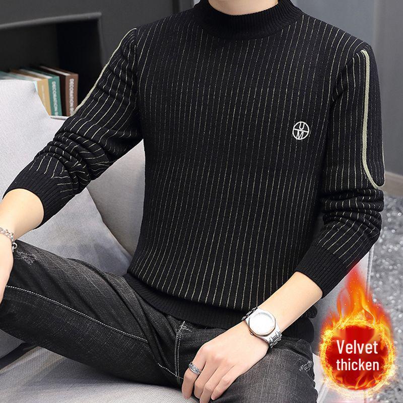 Men's Wool Knit Round Neck Sweater - Thick, Versatile, Autumn/Winter Fashion