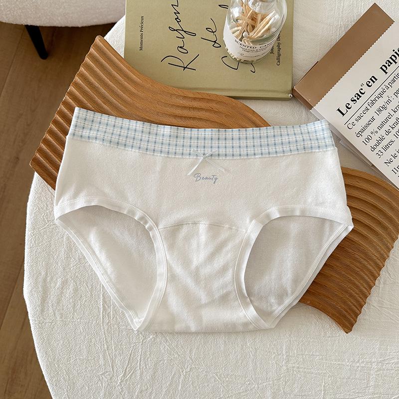 Plaid Whisper Breathable Mid-Waist Women's Triangle Shorts - Hip-Hugging, Thin, Spring & Summer Underwear